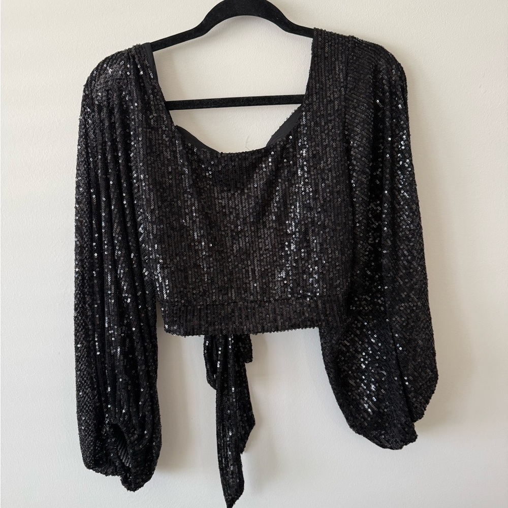 Black Sequin Women's Crop Top
